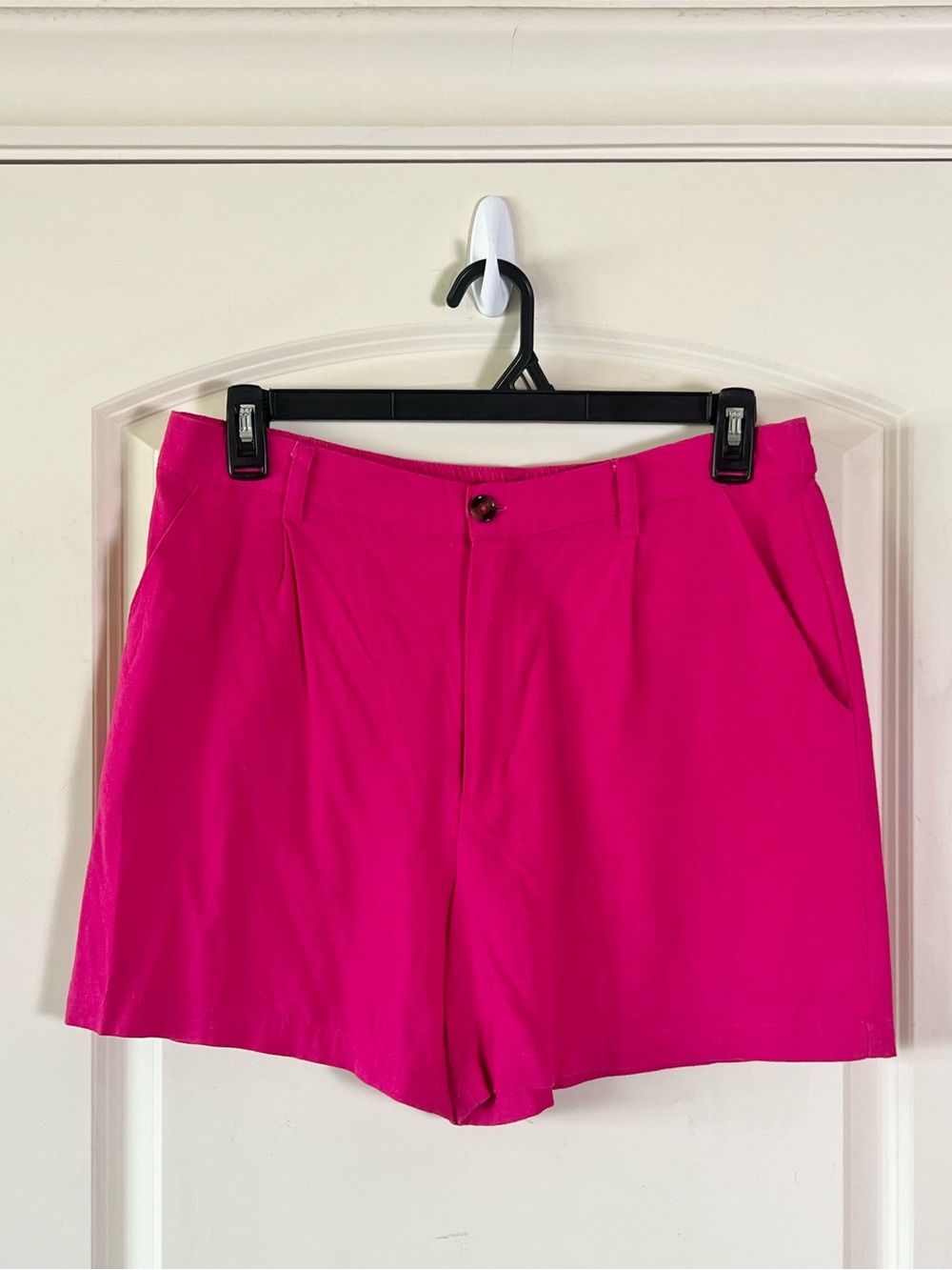 Time and Tru Hot Pink Linen Blend Shorts Large L 12-14 High Rise Pull On